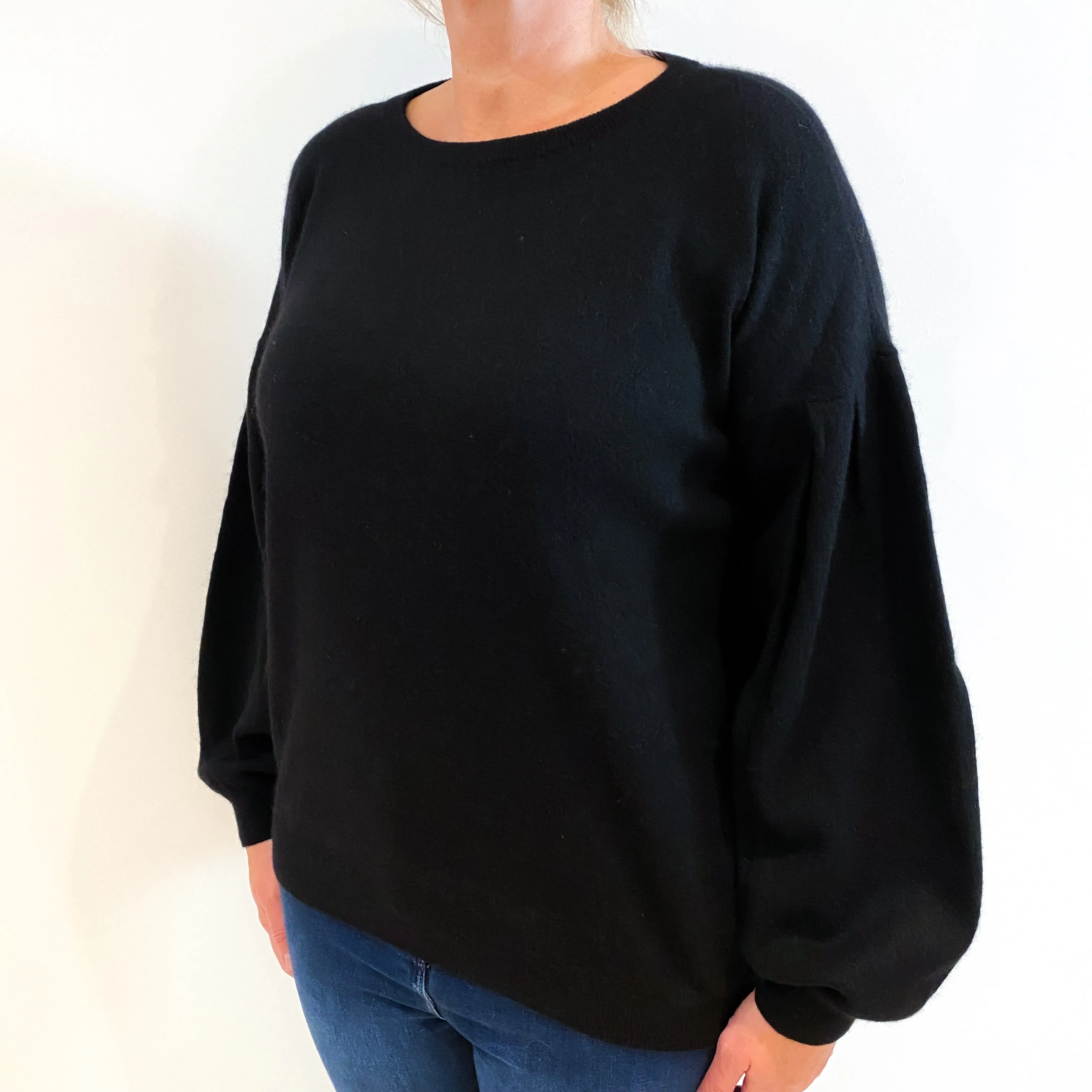 Black Balloon Sleeved Cashmere Crew Neck Jumper Large