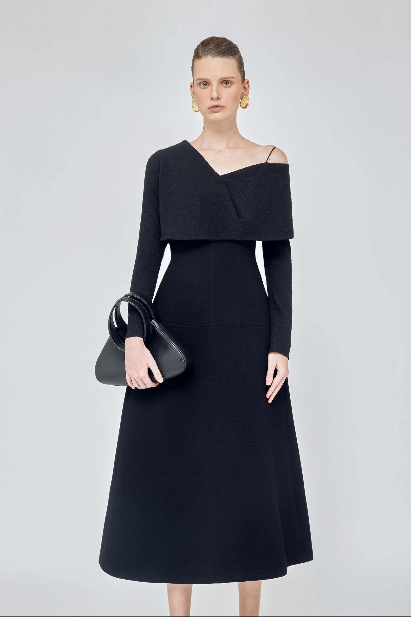 Black Cape neckline midi dress - Rose