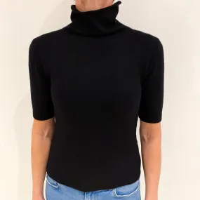 Black Cashmere Short Sleeved Funnel Neck Jumper Small