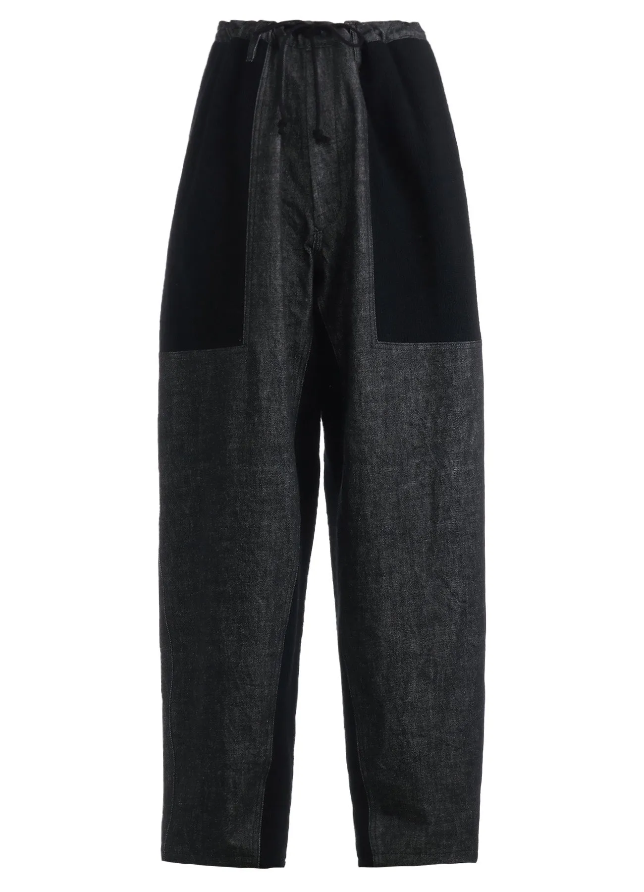 BLACK DENIM  WOOL JERSEY RIB WAIST STRING PANTS