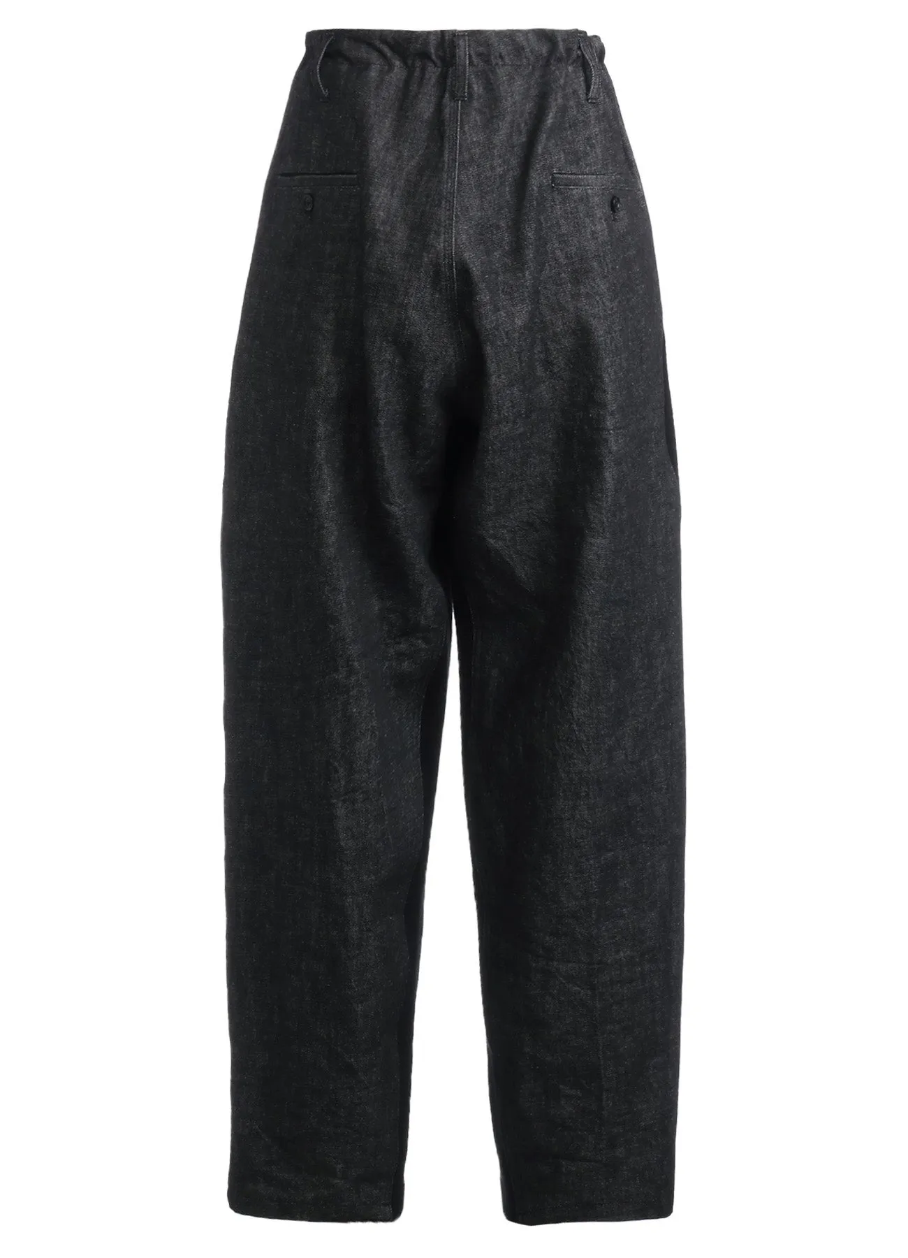 BLACK DENIM  WOOL JERSEY RIB WAIST STRING PANTS