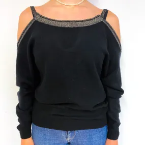 Black Gold Open Shoulder Cashmere Crew Neck Jumper Small