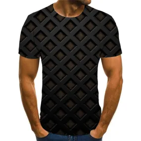 black grid pattern t shirt Cool special texture different Casual men art costume