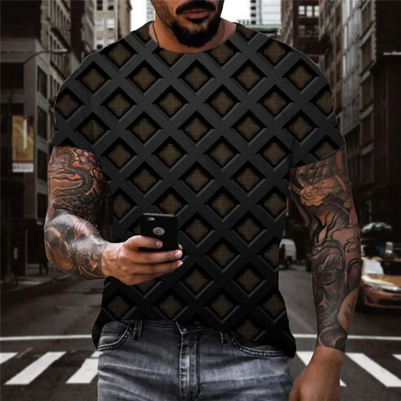 black grid pattern t shirt Cool special texture different Casual men art costume