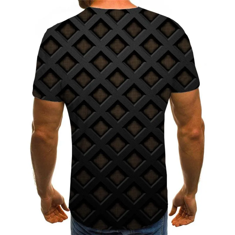 black grid pattern t shirt Cool special texture different Casual men art costume