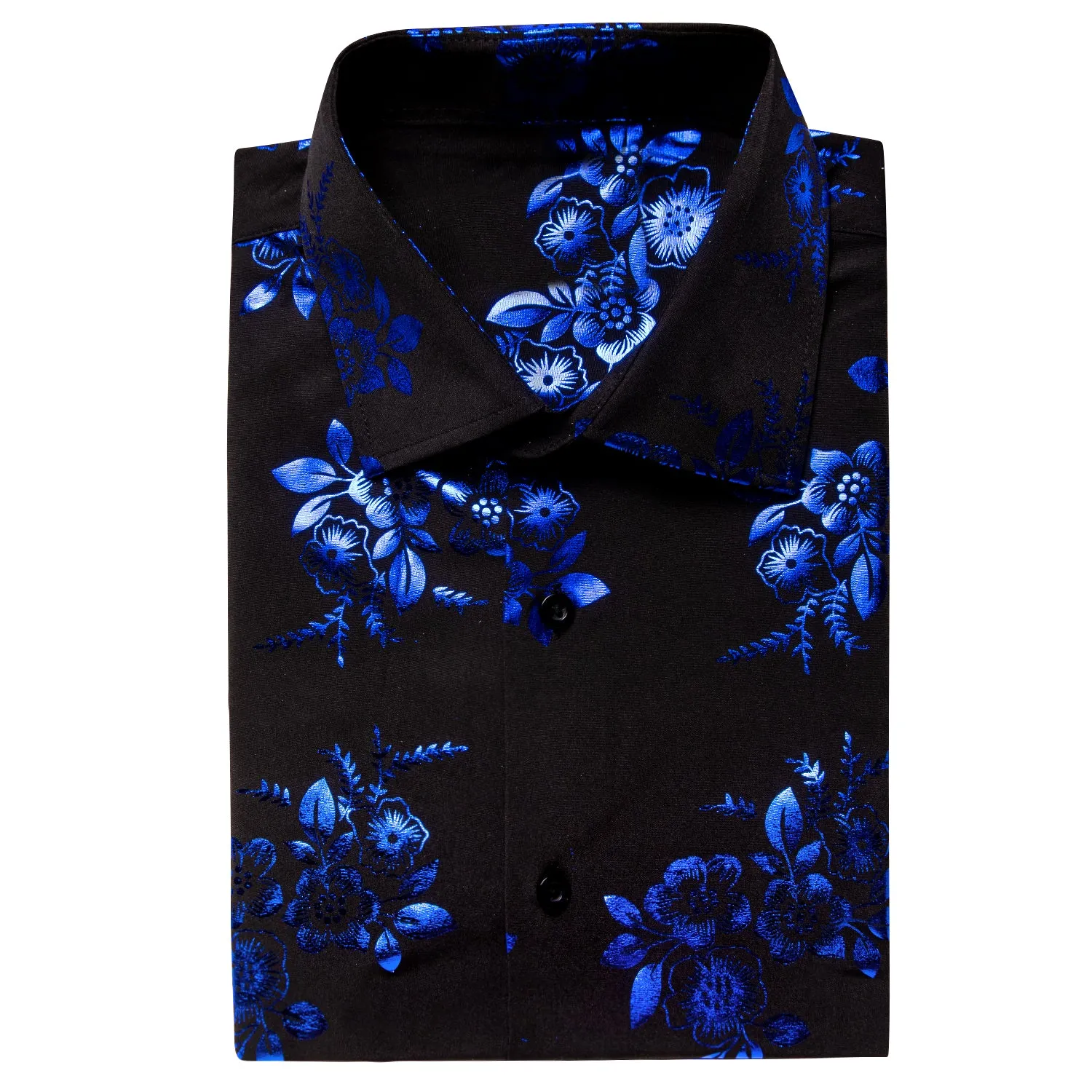 Black Shirt with Blue Floral Silk Men's Short Sleeve Shirt