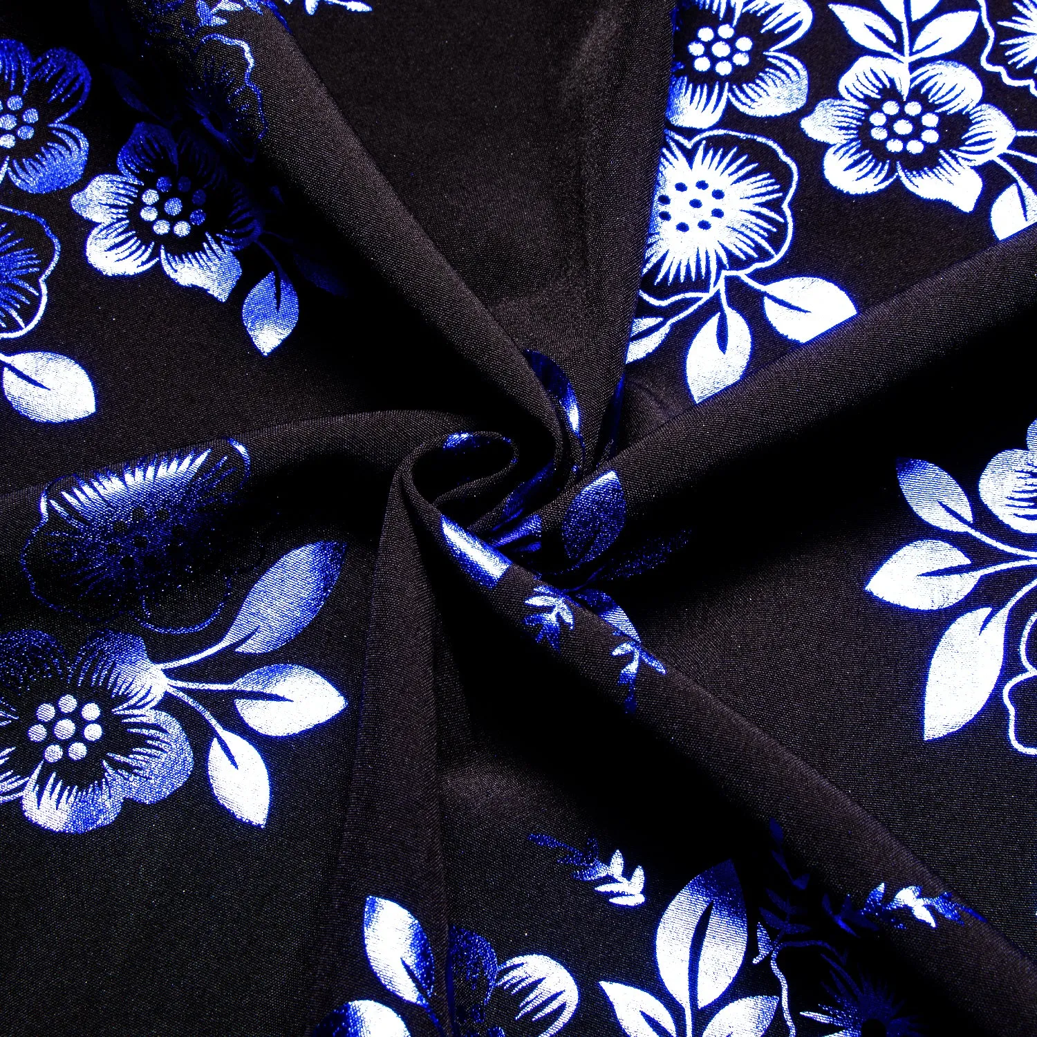 Black Shirt with Blue Floral Silk Men's Short Sleeve Shirt