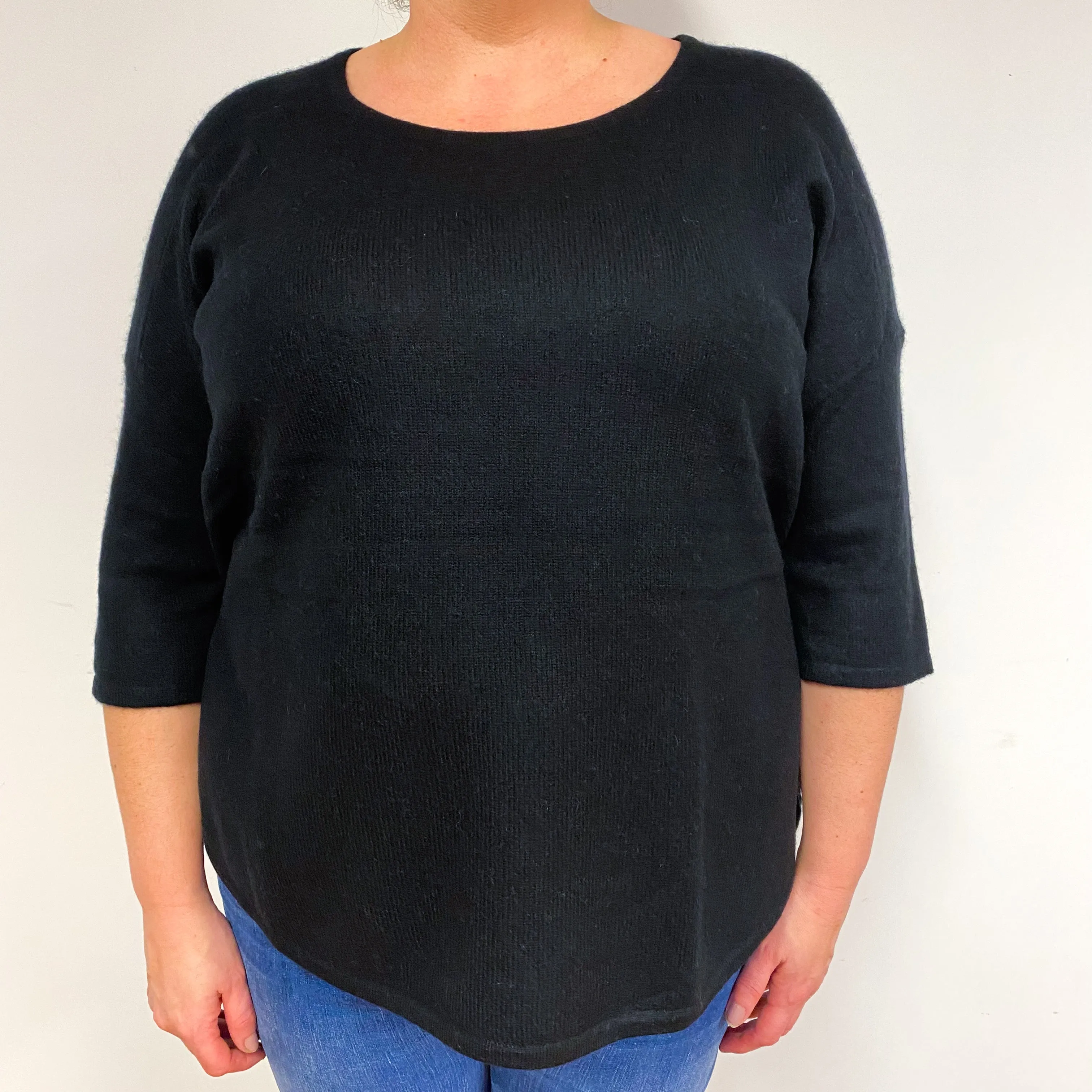 Black Slouchy Batwing Cashmere Crew Neck Jumper Extra Large