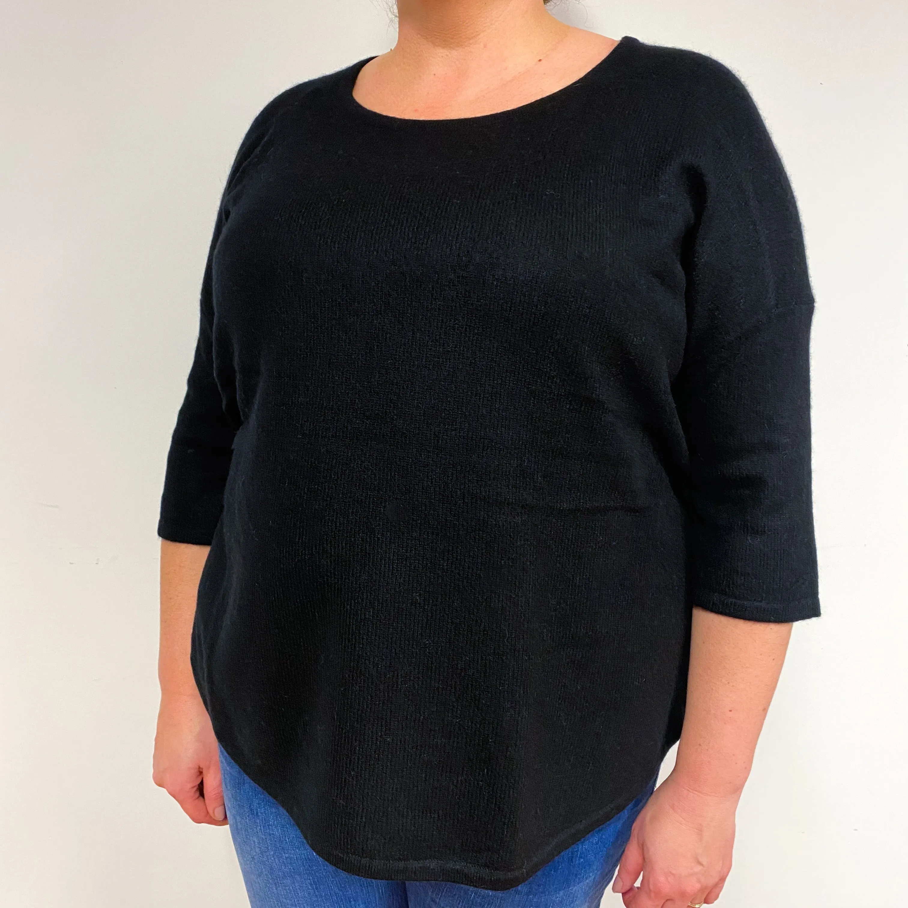 Black Slouchy Batwing Cashmere Crew Neck Jumper Extra Large