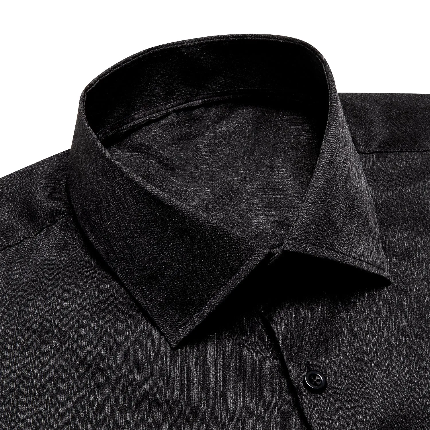 Black Solid Silk Men's Long Sleeve Shirt