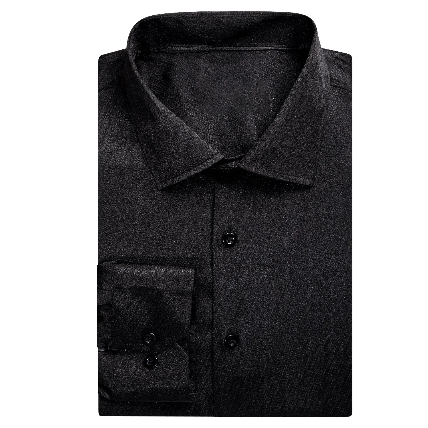 Black Solid Silk Men's Long Sleeve Shirt