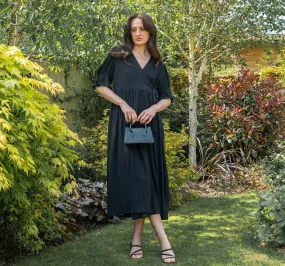 Black Wrap Dress | Molly Semi-Sheer Viscose Dobby Dress