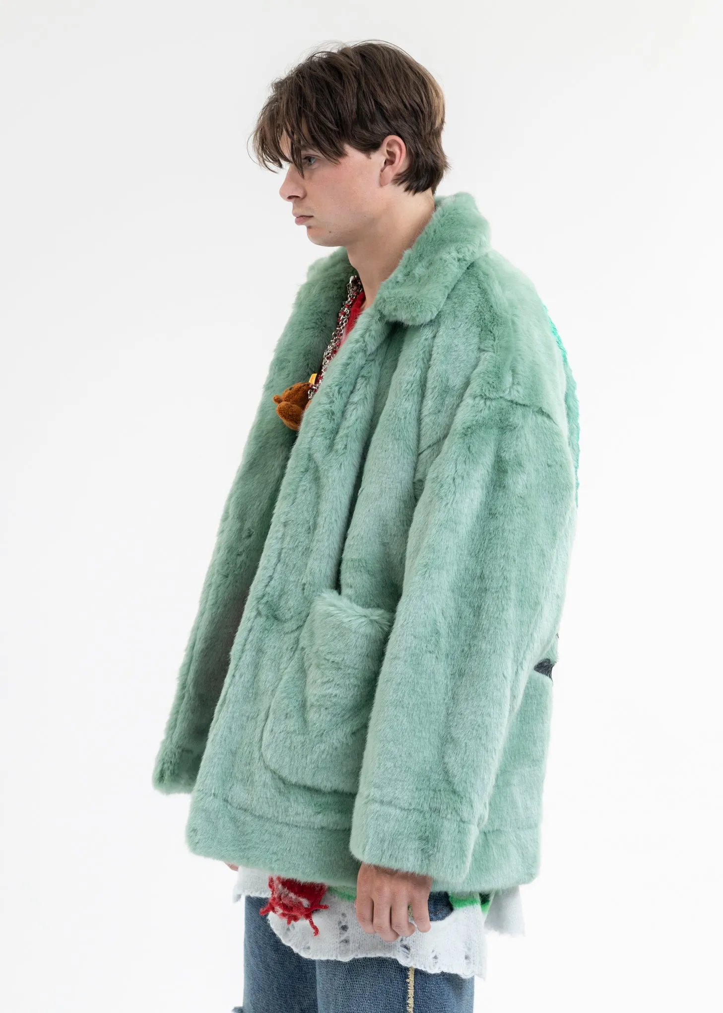 BLUE AND-PAINTED FUR JACKET (BEAR)