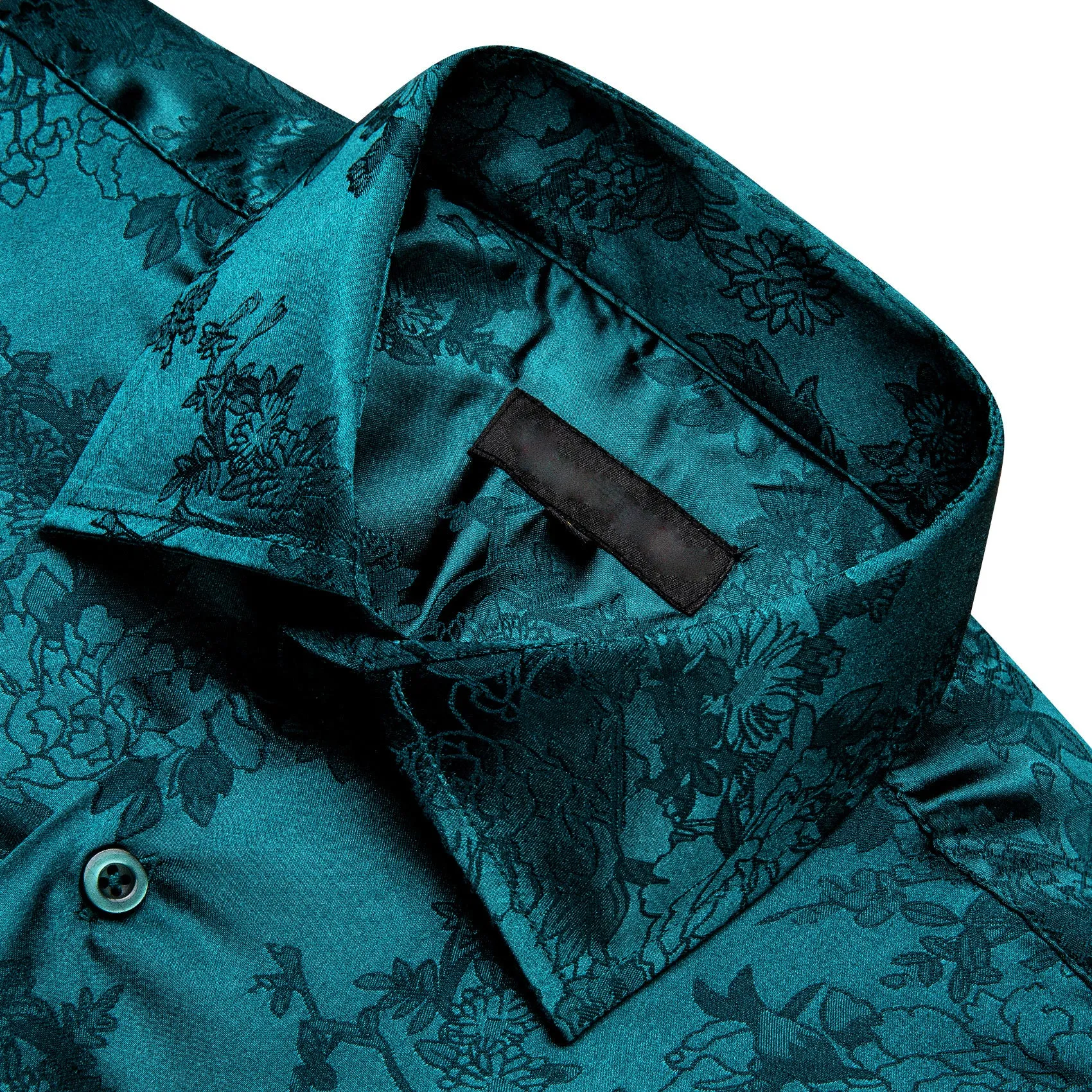 Blue Green Floral Silk Men's Long Sleeve Shirt