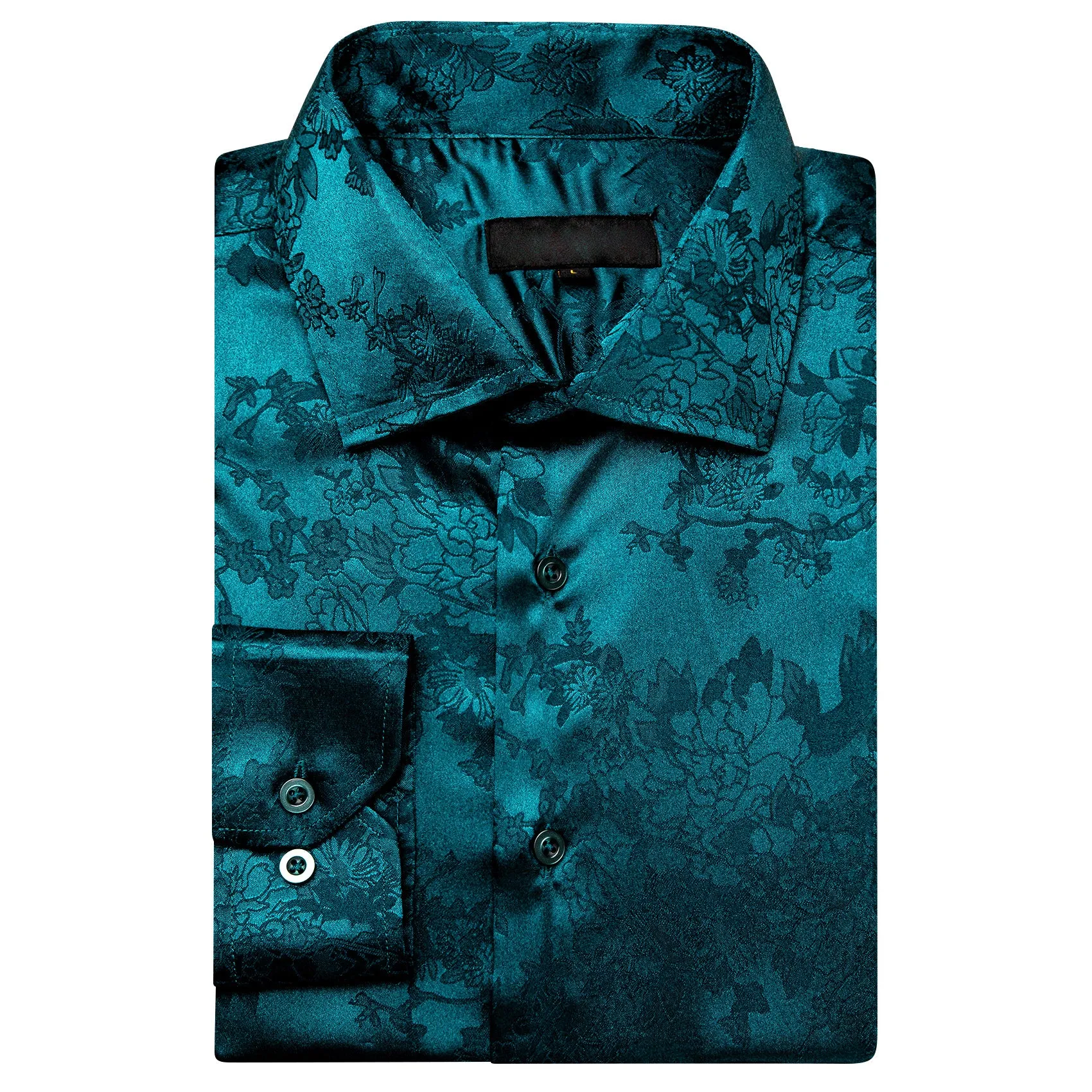 Blue Green Floral Silk Men's Long Sleeve Shirt