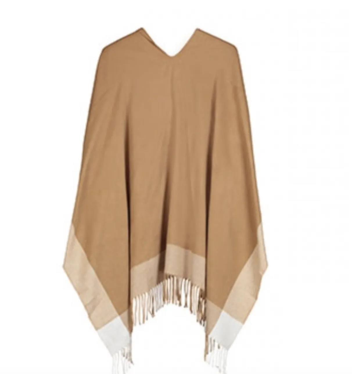 Bordered Reversible Wrap Cape in Caramel