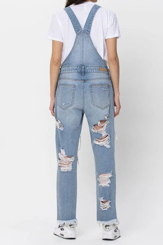 Boyfriend Distress Frayed Hem Overalls