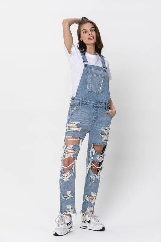 Boyfriend Distress Frayed Hem Overalls