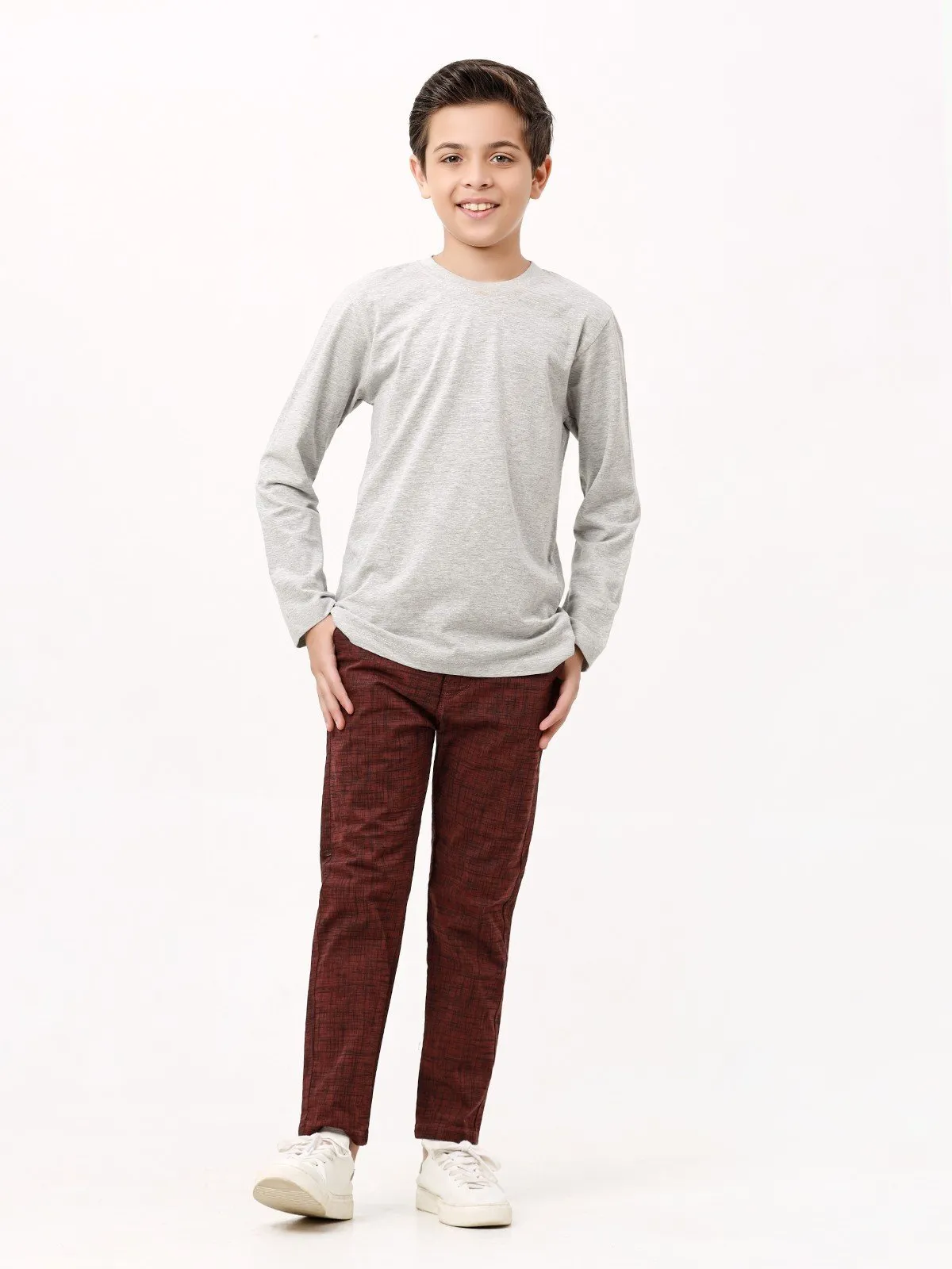 Boy's Dark Maroon Chino Pant - EBBCP23-008