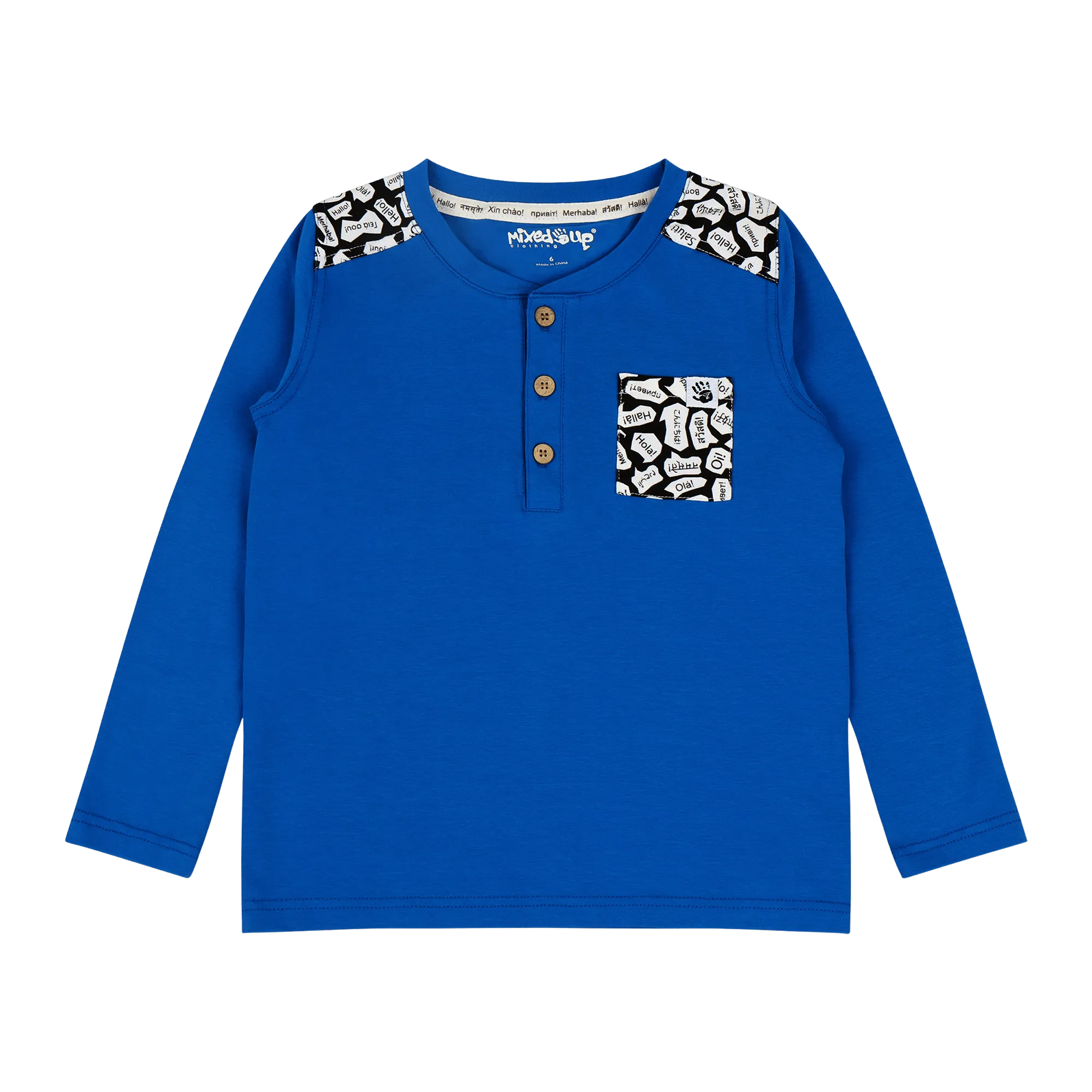 Boys Pocket Long-Sleeve Henley Shirt - Blue | Multicultural Kids Clothing