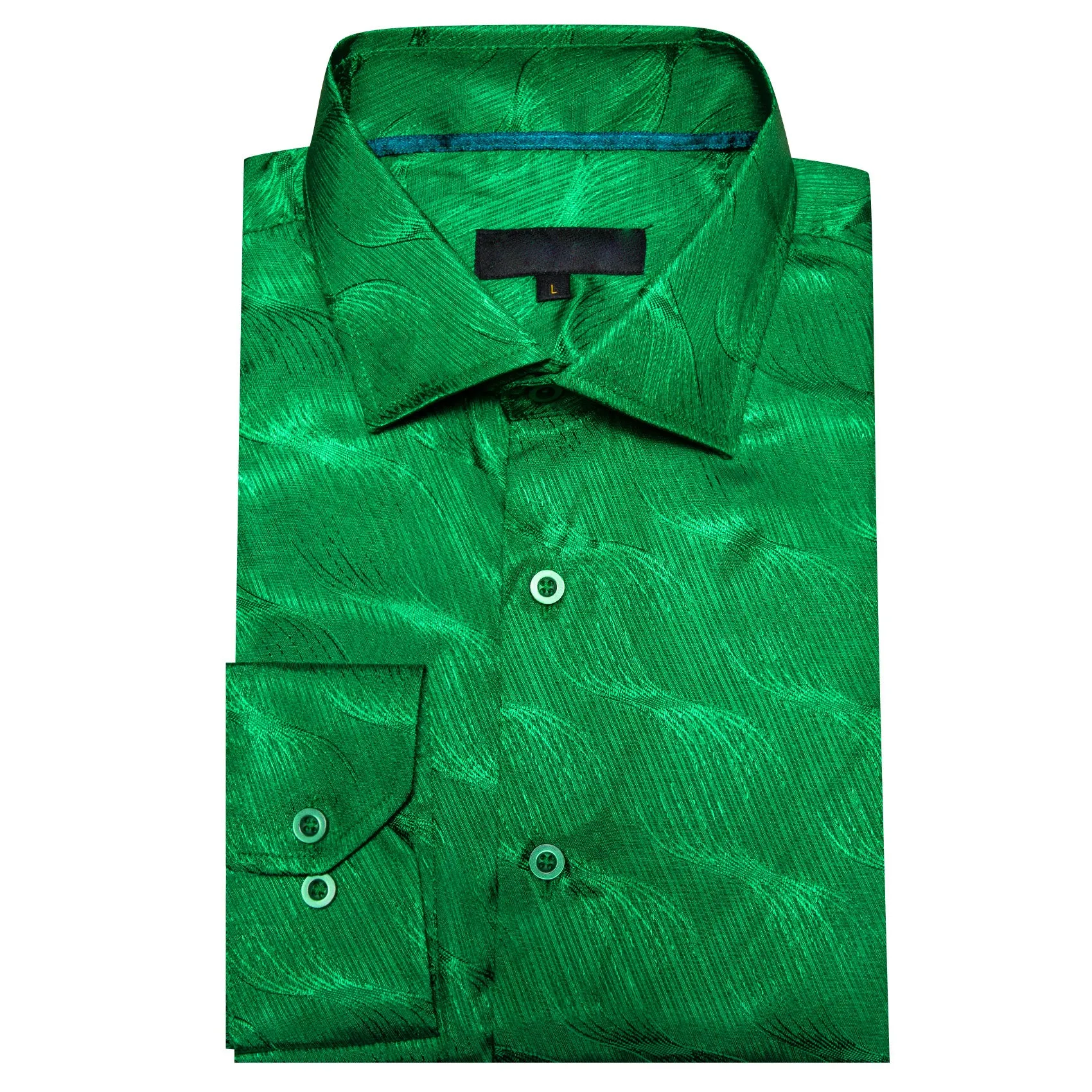 Bright Green Novelty Silk Men's Long Sleeve Shirt