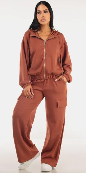 Brown Hoody Cargo Pants Set