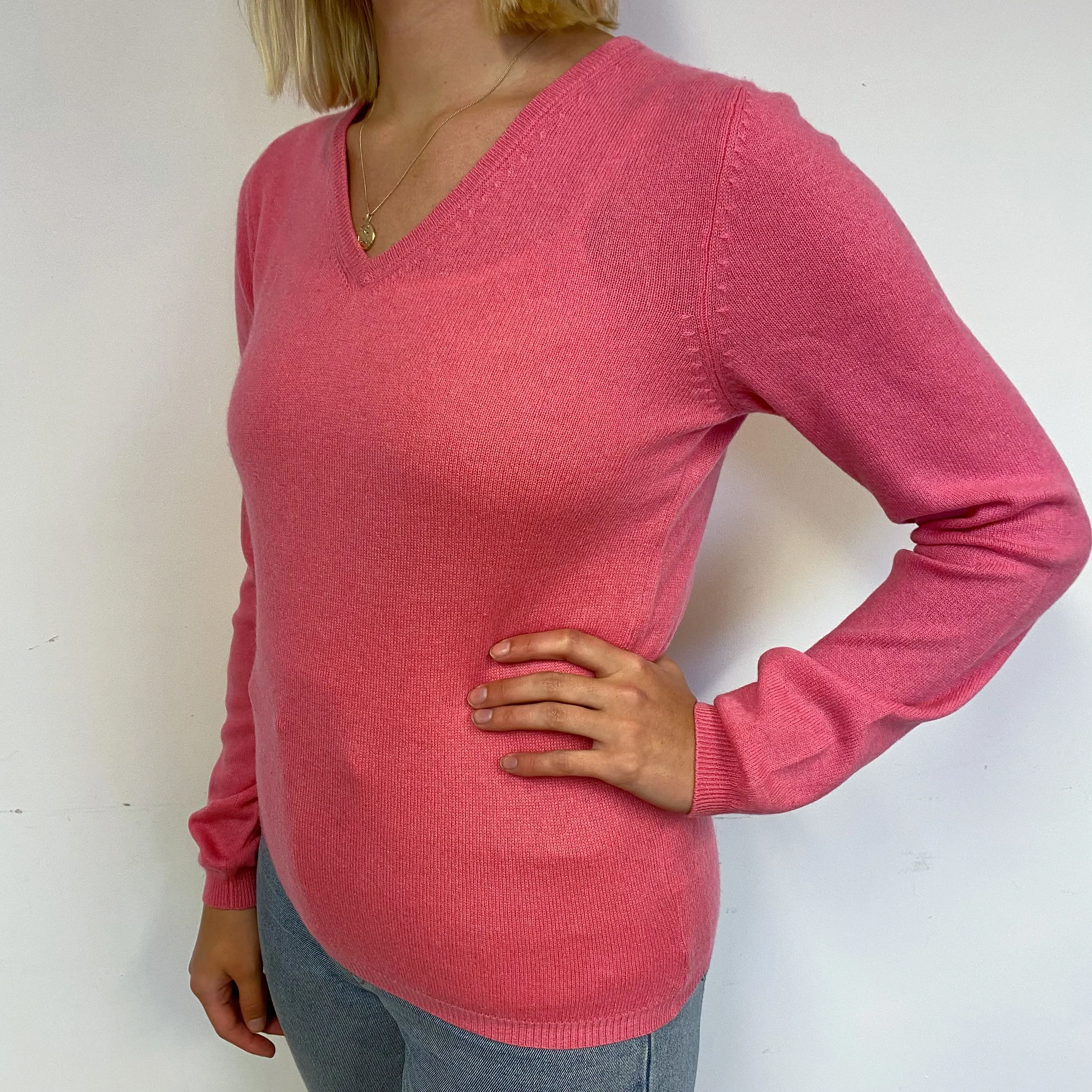 Bubblegum Pink Cashmere V-Neck Jumper Small