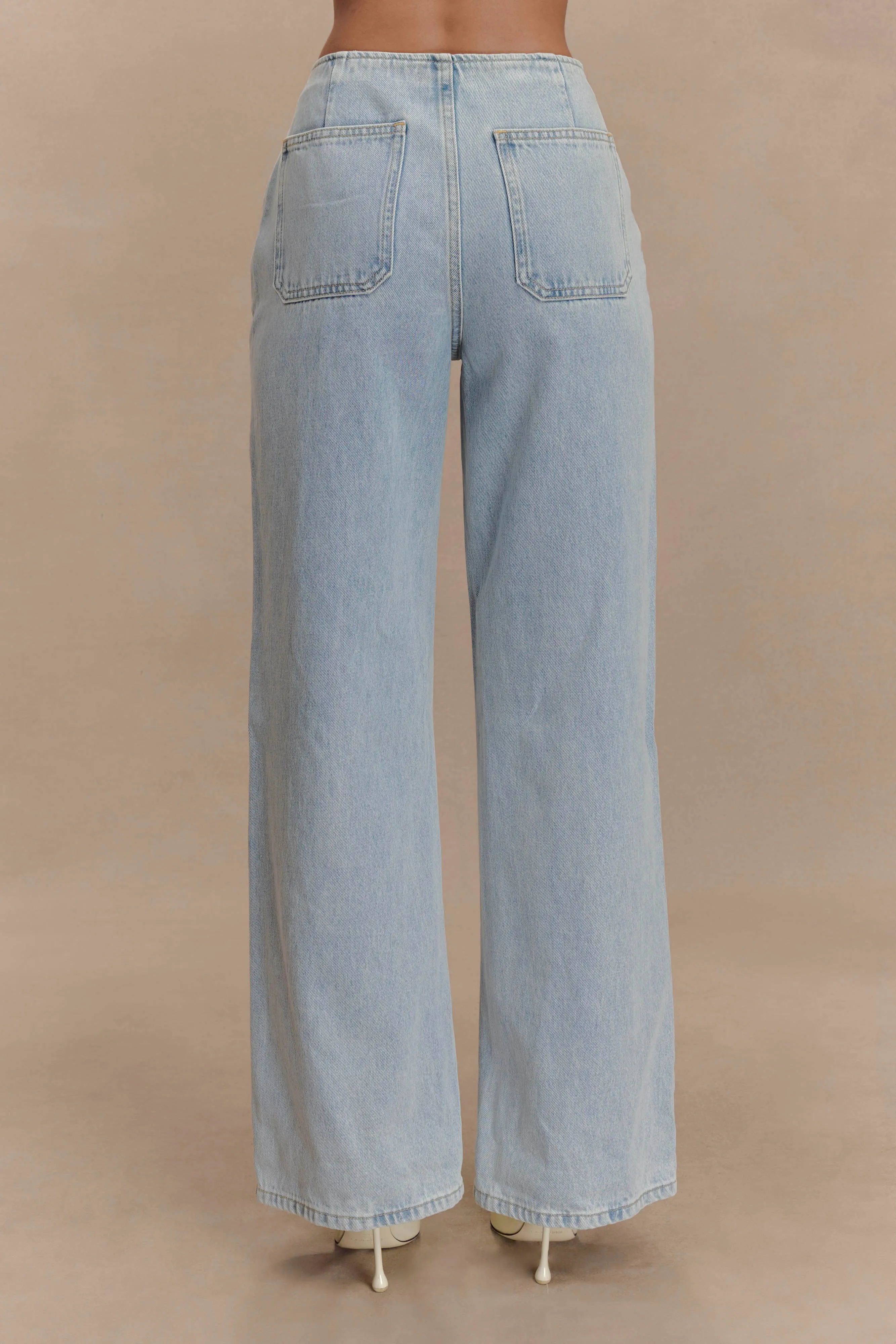 Caitlin Mid Rise Denim Flare Jeans - Light Blue