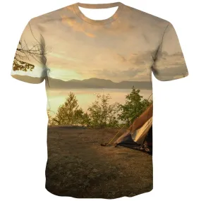 Camping T-shirt Men Sunset Shirt Print Forest T shirts Funny Flame T-shirts 3d