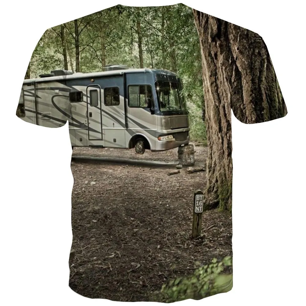 Camping T shirts Men Sunset Tshirts Cool Forest T-shirts 3d Flame Tshirts Casual