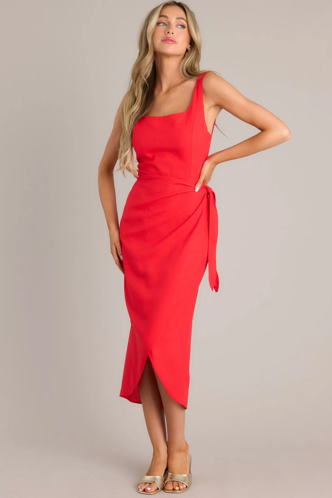 Cardinal Couture Red Midi Wrap Dress