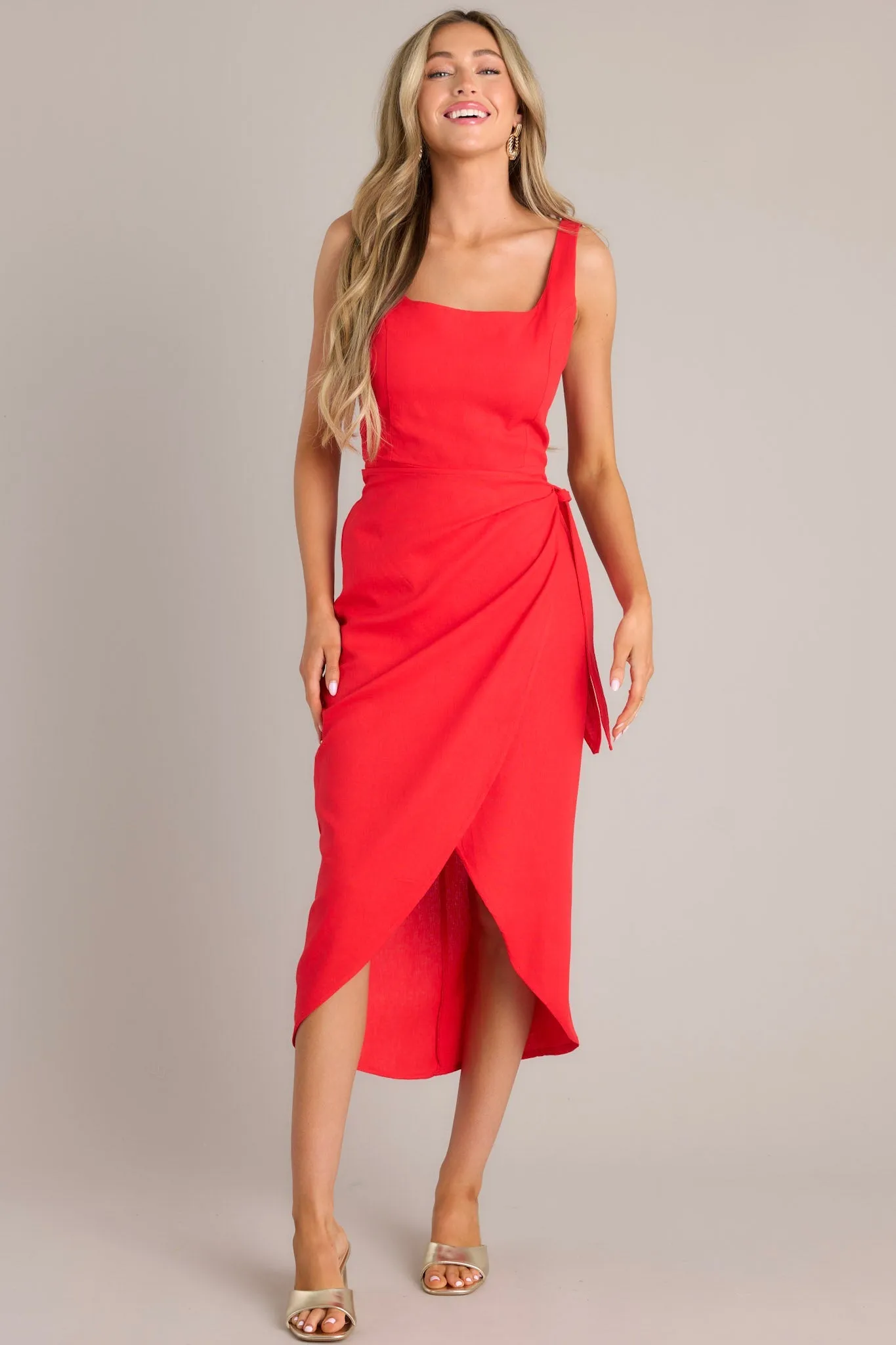 Cardinal Couture Red Midi Wrap Dress