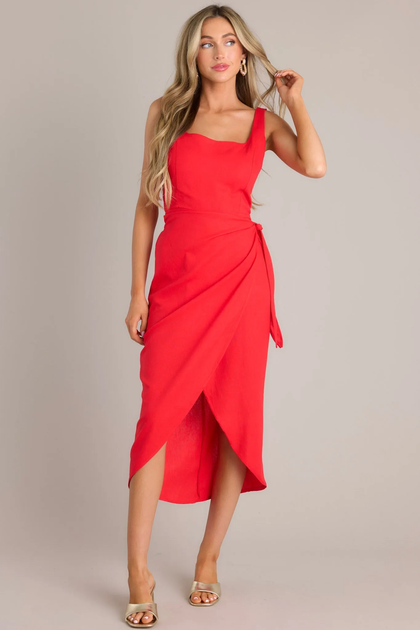 Cardinal Couture Red Midi Wrap Dress