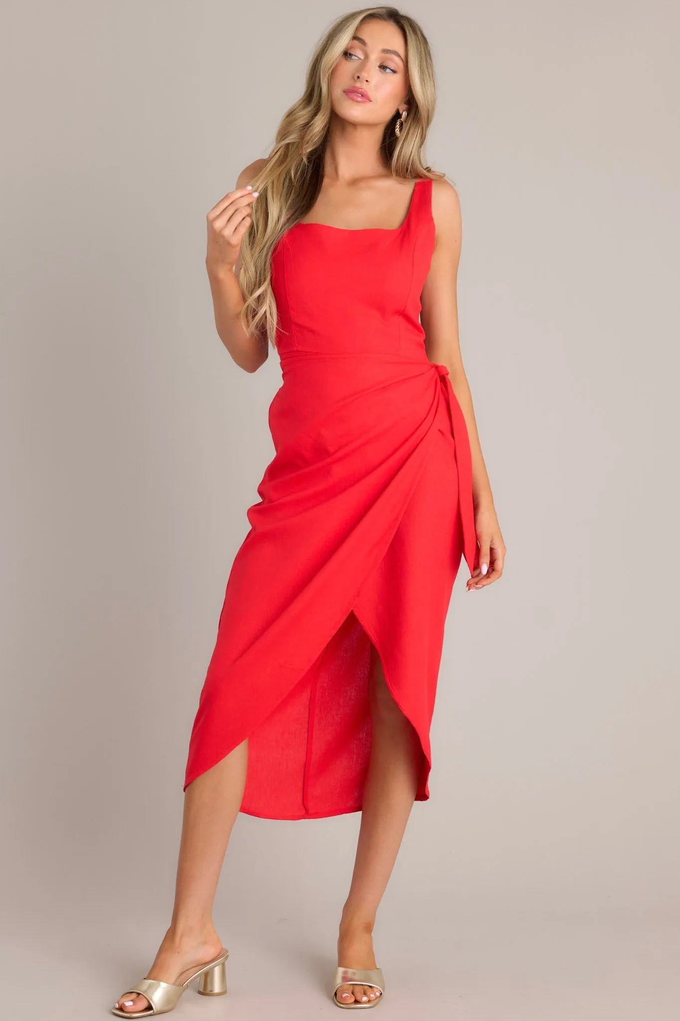 Cardinal Couture Red Midi Wrap Dress