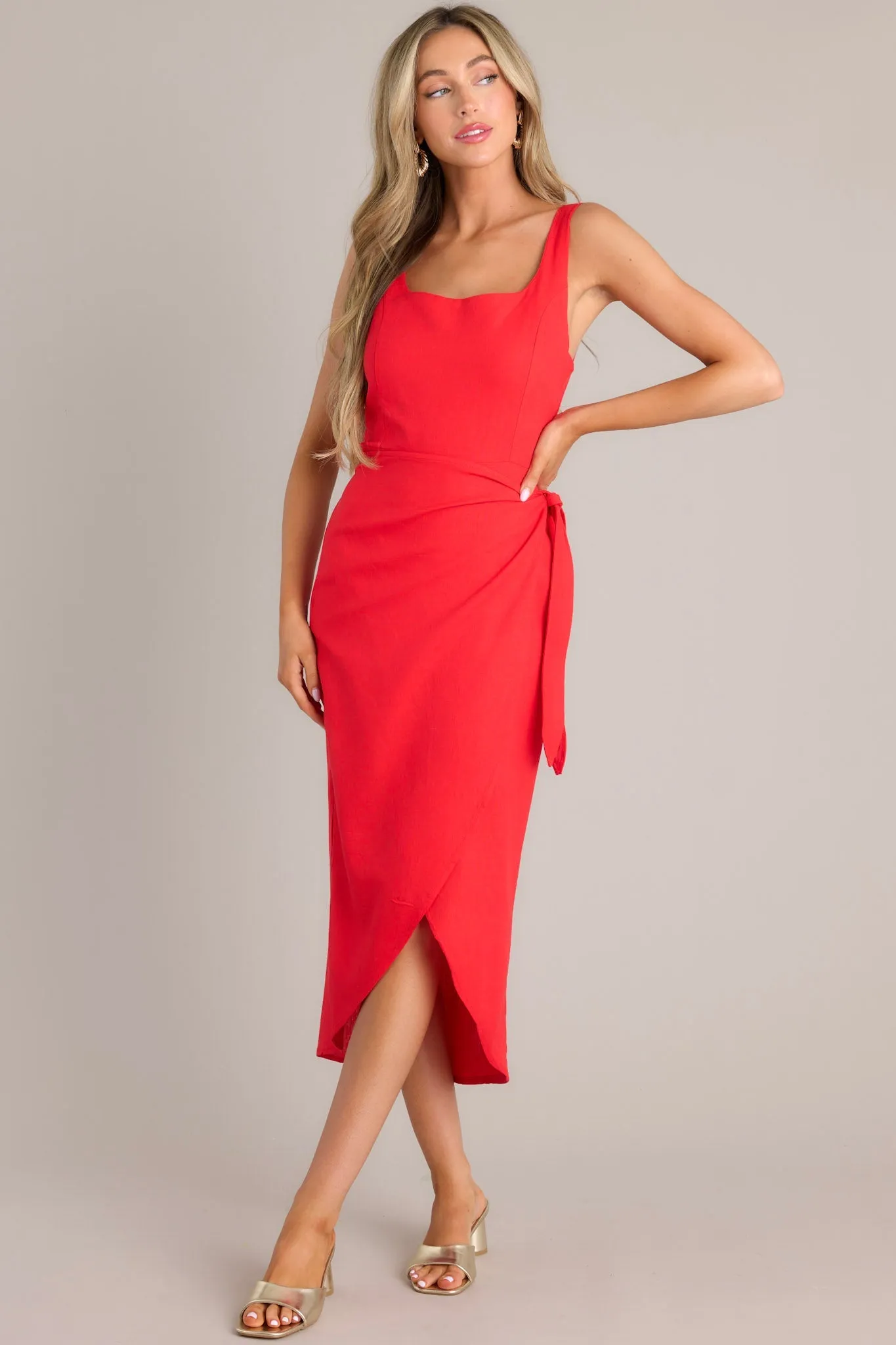 Cardinal Couture Red Midi Wrap Dress