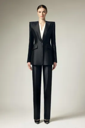 Cesarina Structured V-Neck Silk Taffeta Blazer