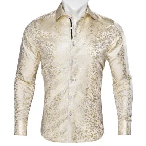 Champagne Floral Silk Men's Long Sleeve Shirt