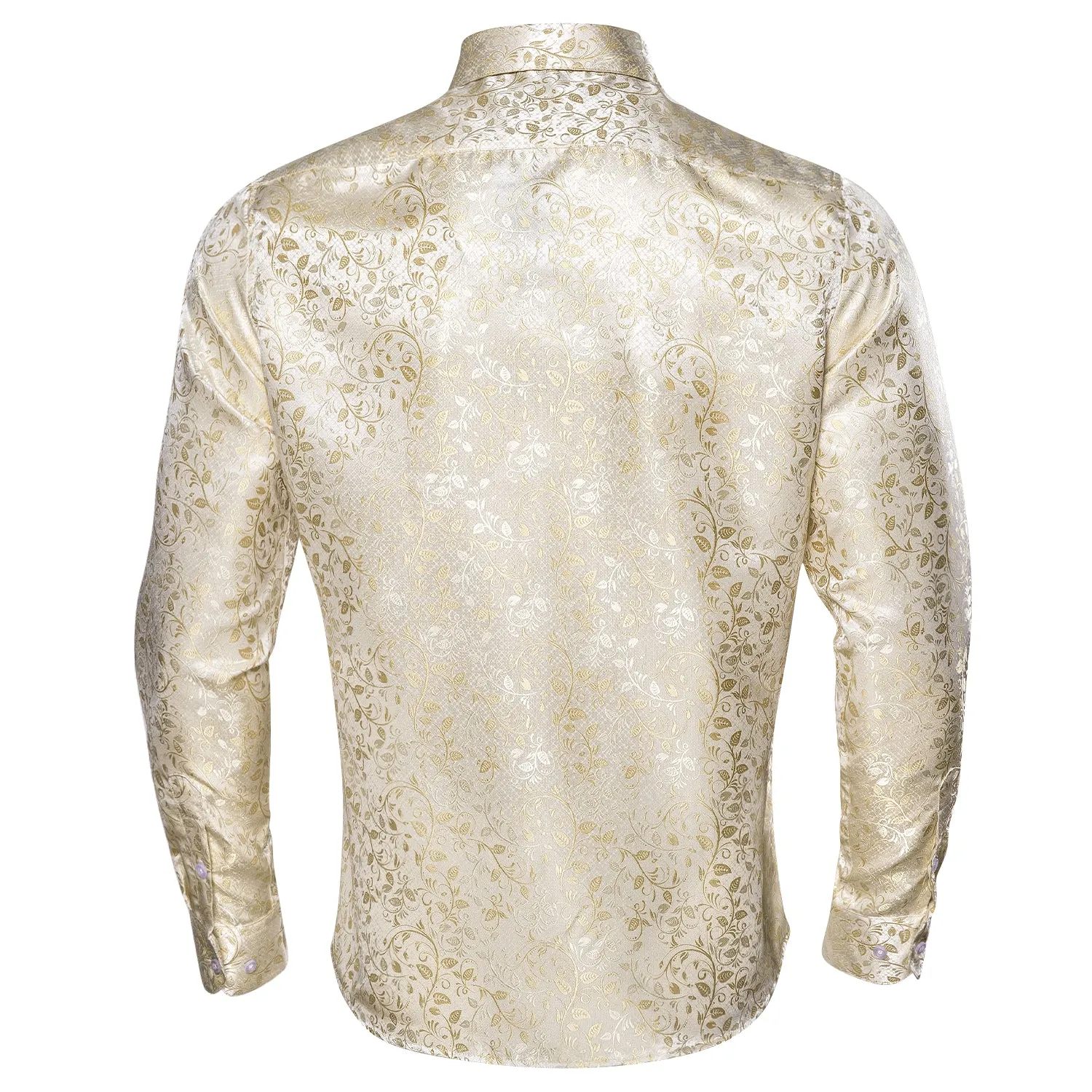 Champagne Floral Silk Men's Long Sleeve Shirt