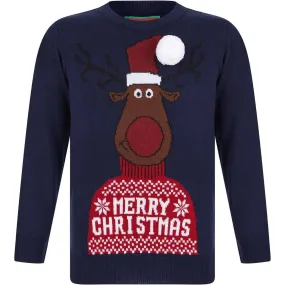 Christmas Reindeer Junior Christmas Jumper - Navy