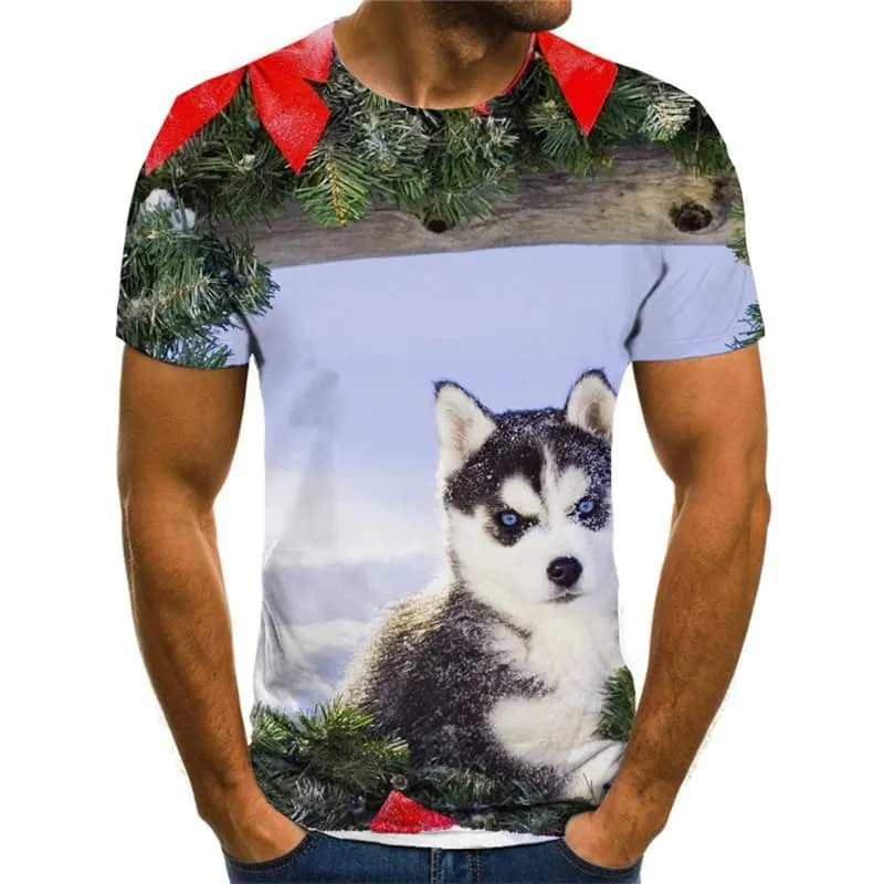 Christmas T shirts Men Animal Tshirts Casual Dog T-shirts Graphic Harajuku Shirt Print New Year T shirts Funny