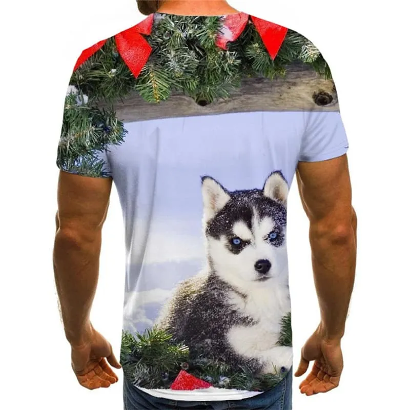 Christmas T shirts Men Animal Tshirts Casual Dog T-shirts Graphic Harajuku Shirt Print New Year T shirts Funny