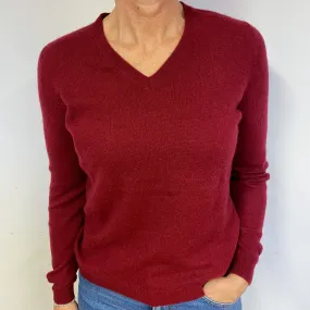 Claret Red Cashmere V-Neck Jumper Medium