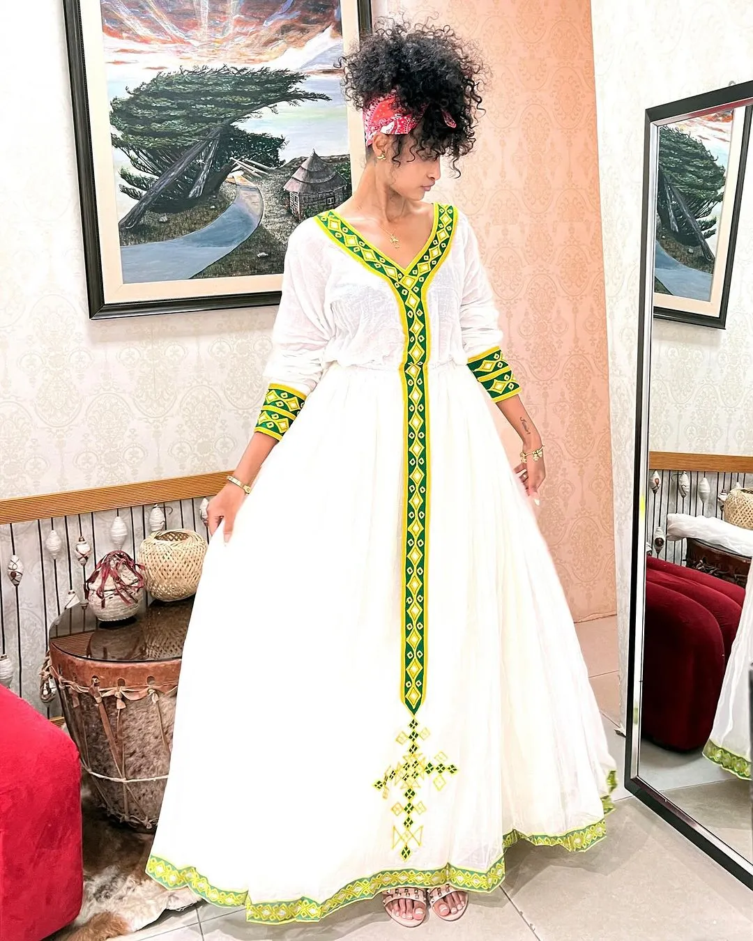 Classic Yellow and Green Detailing Habesha Dress: for Cultural Celebrations Traditional Ethiopian Dress