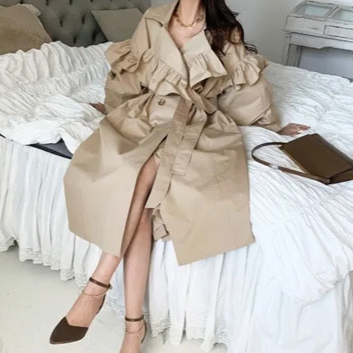 Claudia Ruffle Collar Trench Coat