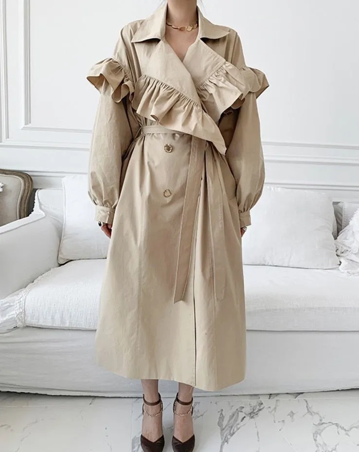 Claudia Ruffle Collar Trench Coat