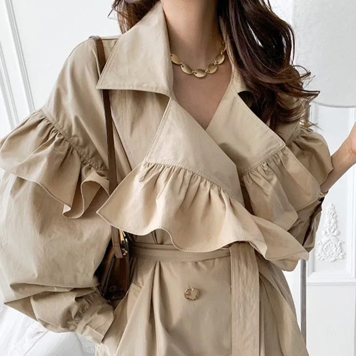 Claudia Ruffle Collar Trench Coat