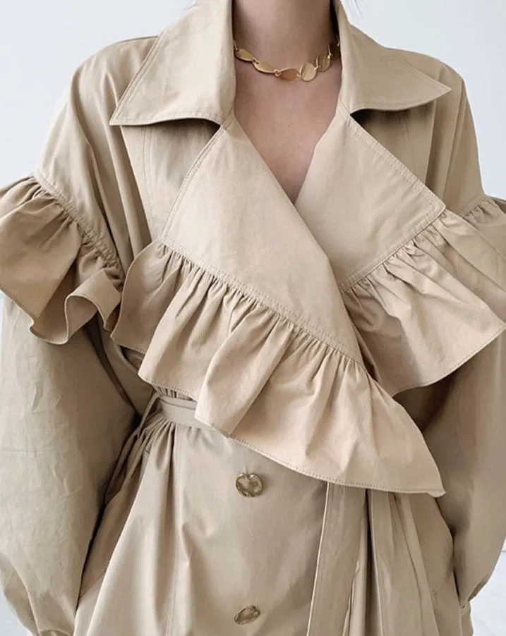 Claudia Ruffle Collar Trench Coat