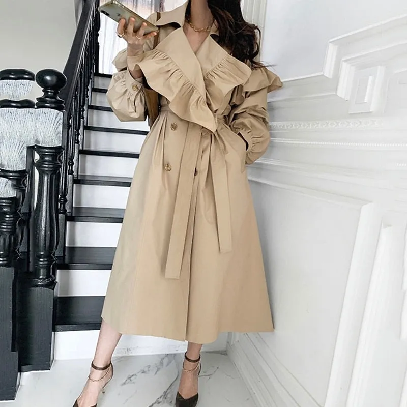 Claudia Ruffle Collar Trench Coat