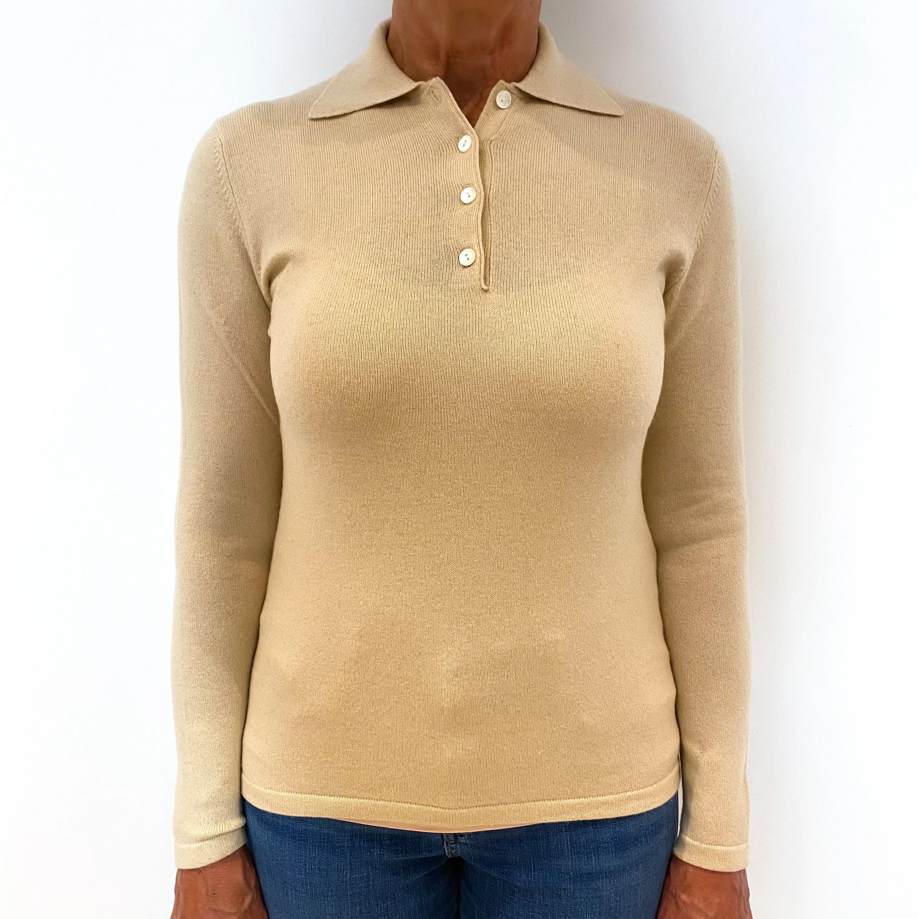 Clotted Cream Collared Quarter ButtonCashmere Crew Neck Jumper Medium