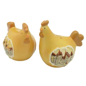 Collectible German Themed Ceramic Chicken Salt  Pepper Set